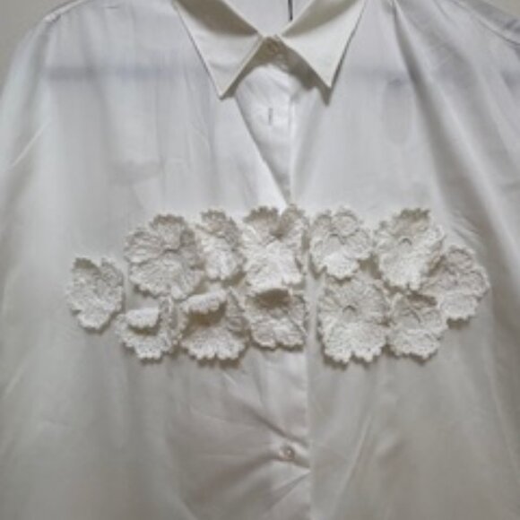 Lis Lareida white cotton blouse with flowers, new size XXL - Picture 1 of 7